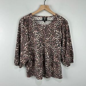Bobeau Leopard Animal Print Babydoll Top S NWT